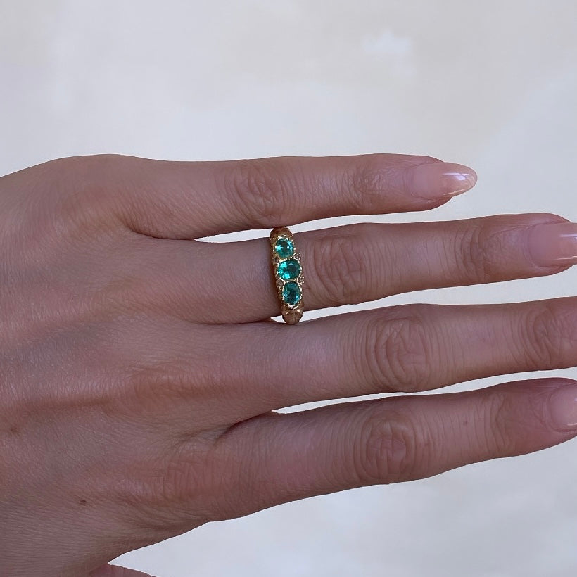 Bright Emerald Trio Ring