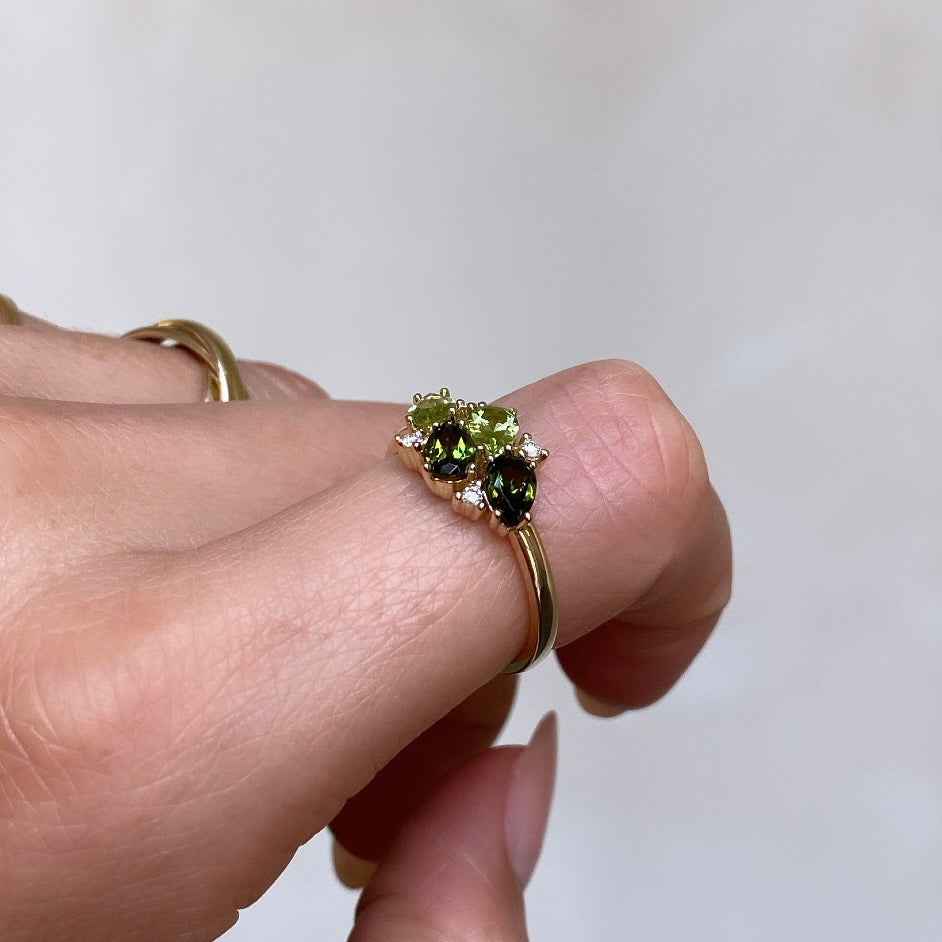 Tourmaline, Peridot & Diamond Cluster