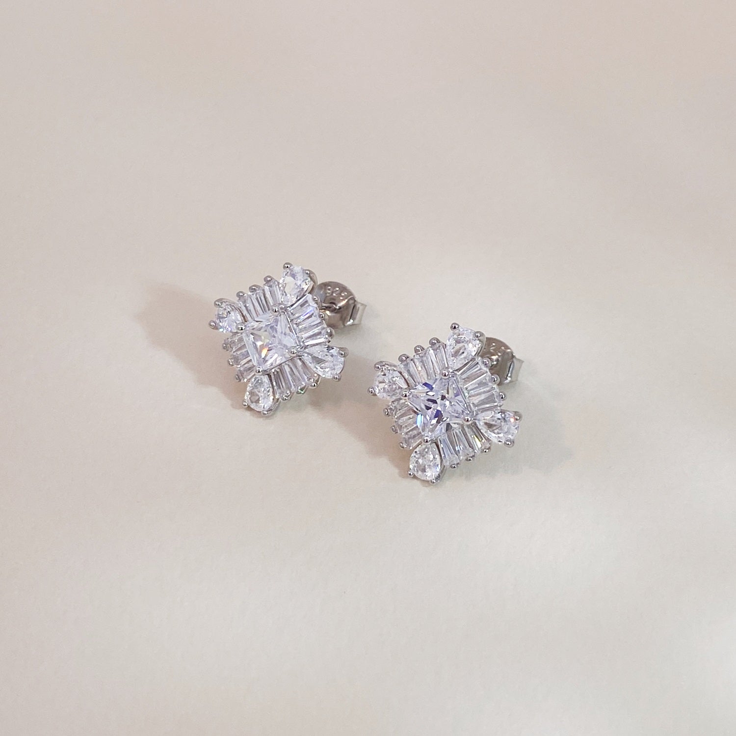 Crystal Square Studs Silver