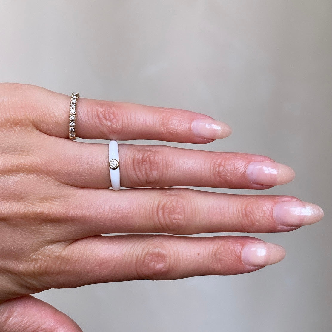 White Enamel Diamond Ring