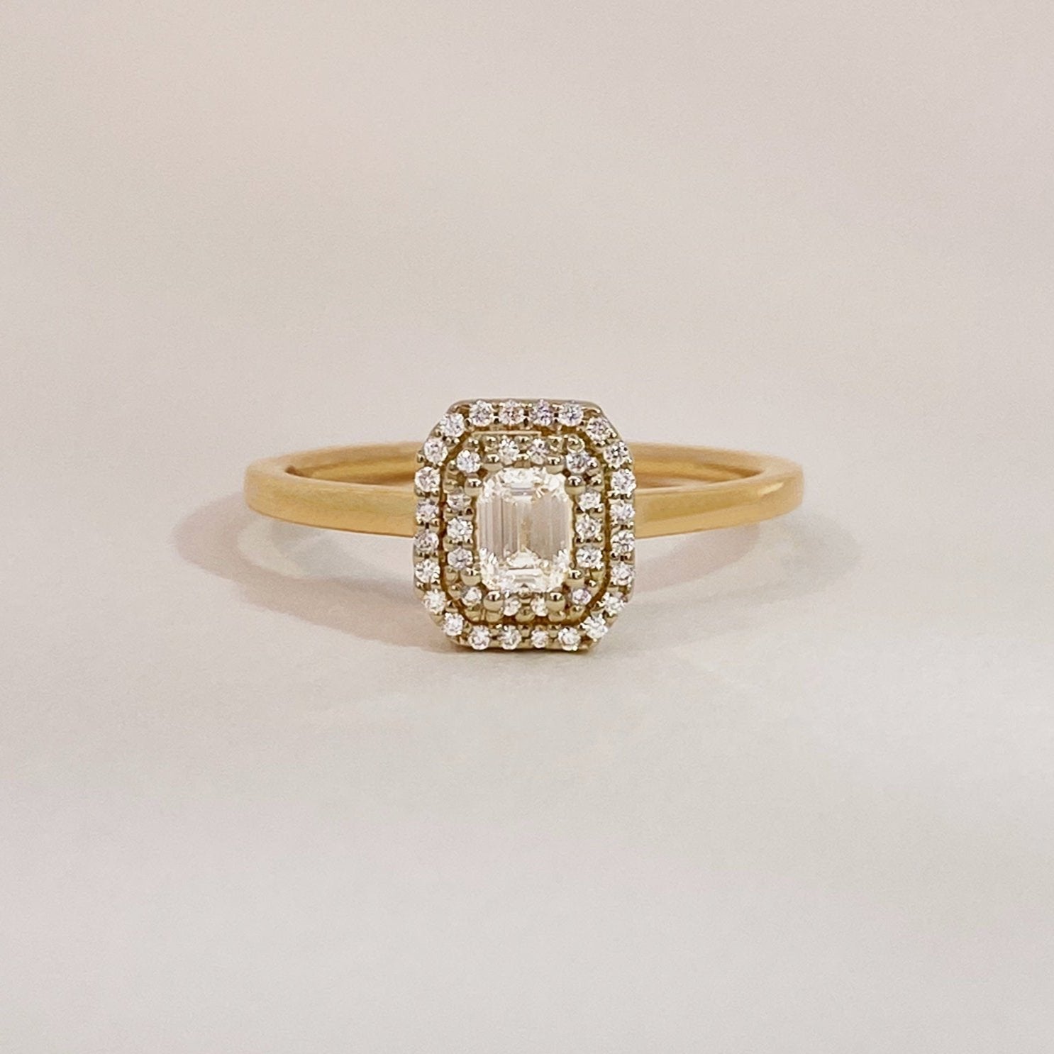 Diamond Baguette Double Halo Engagement Ring