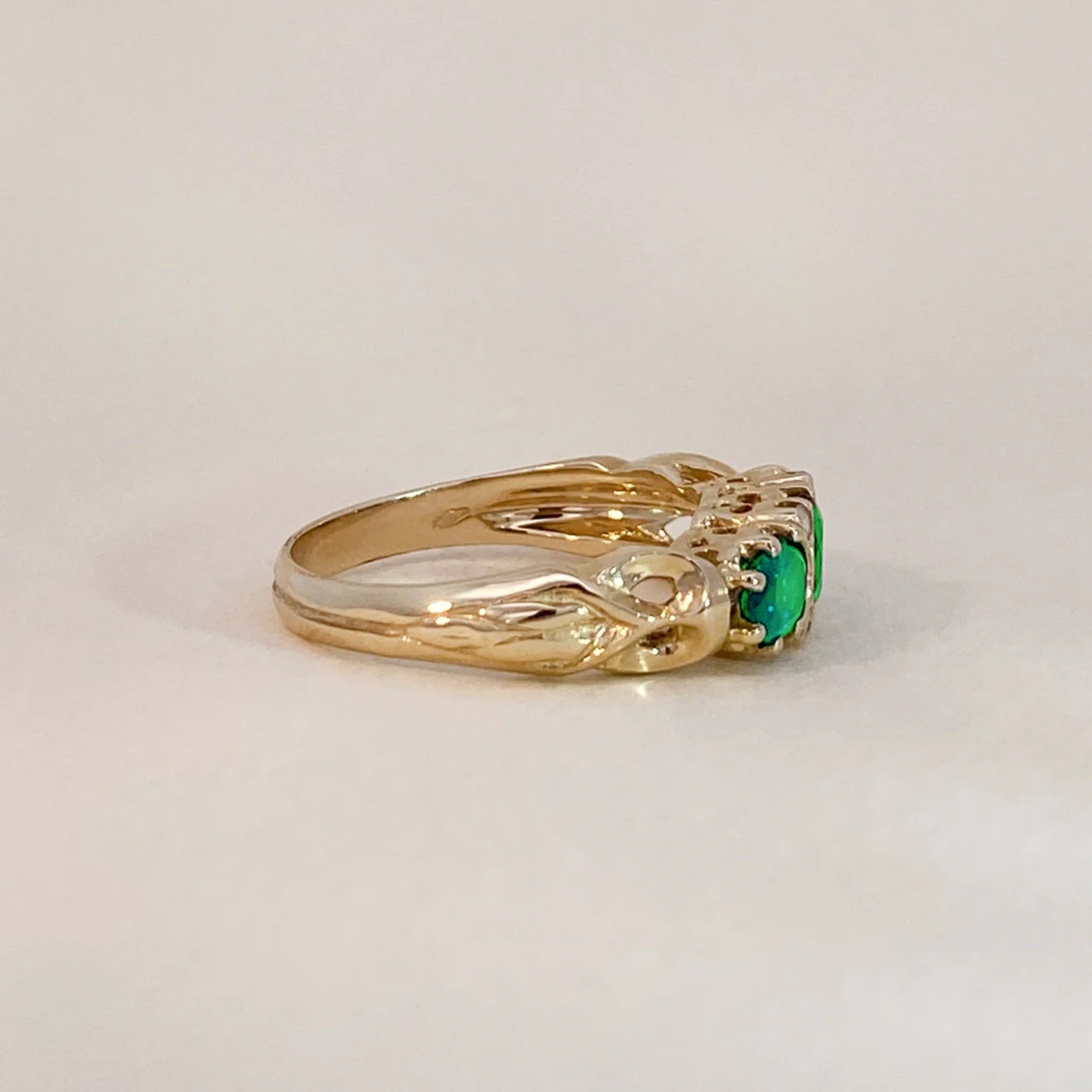 Golden Bright Emerald Trio Ring