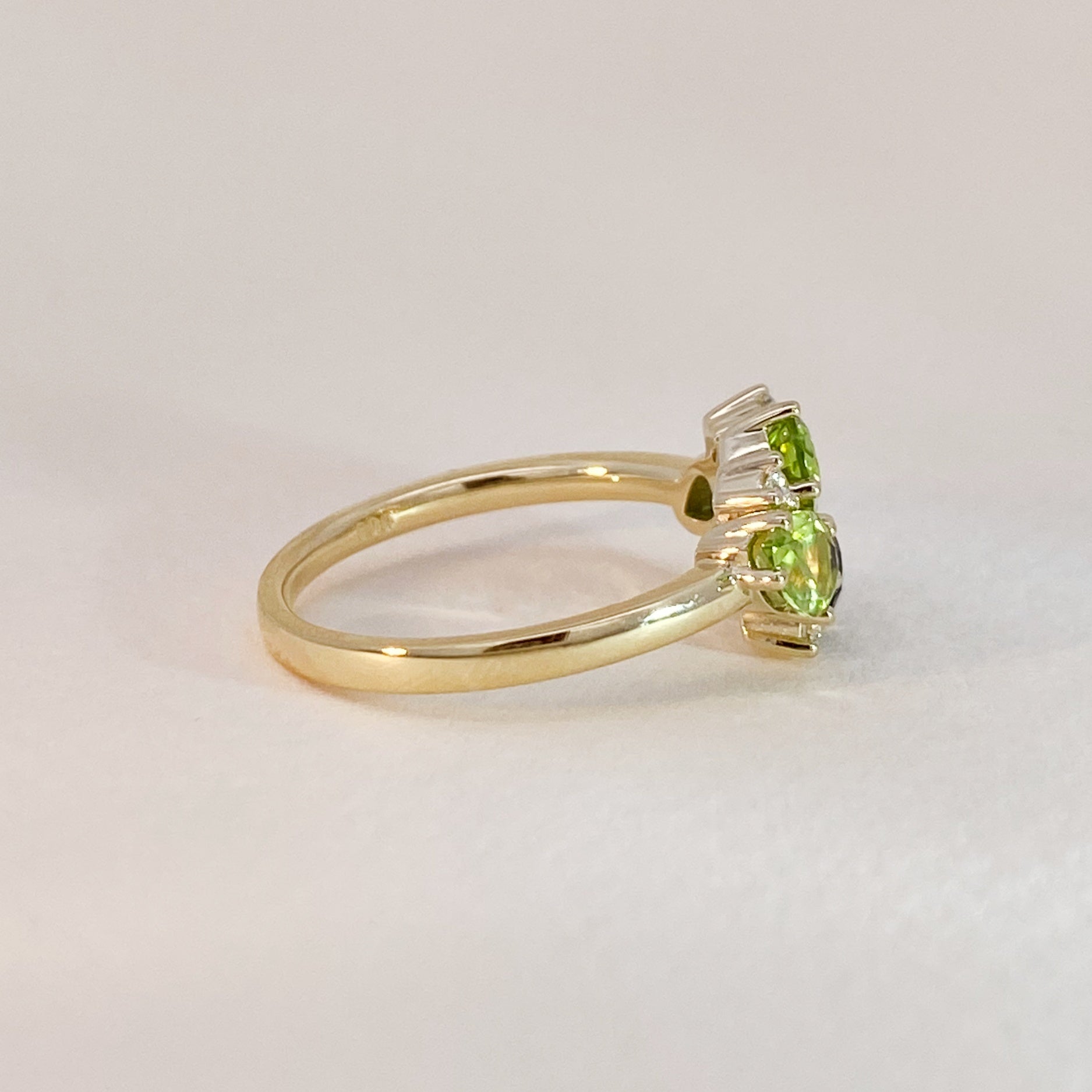 Golden Tourmaline, Peridot, Diamond, Cluster, Ring