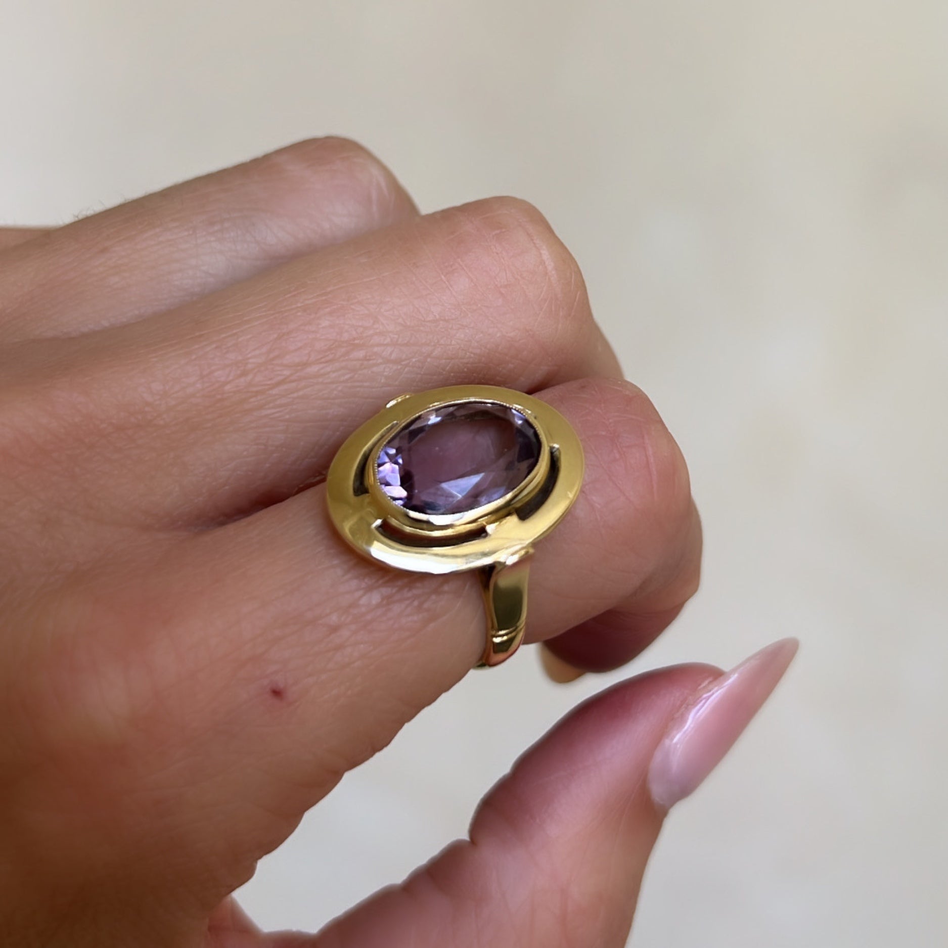 Golden Vintage Amethyst Statement Ring