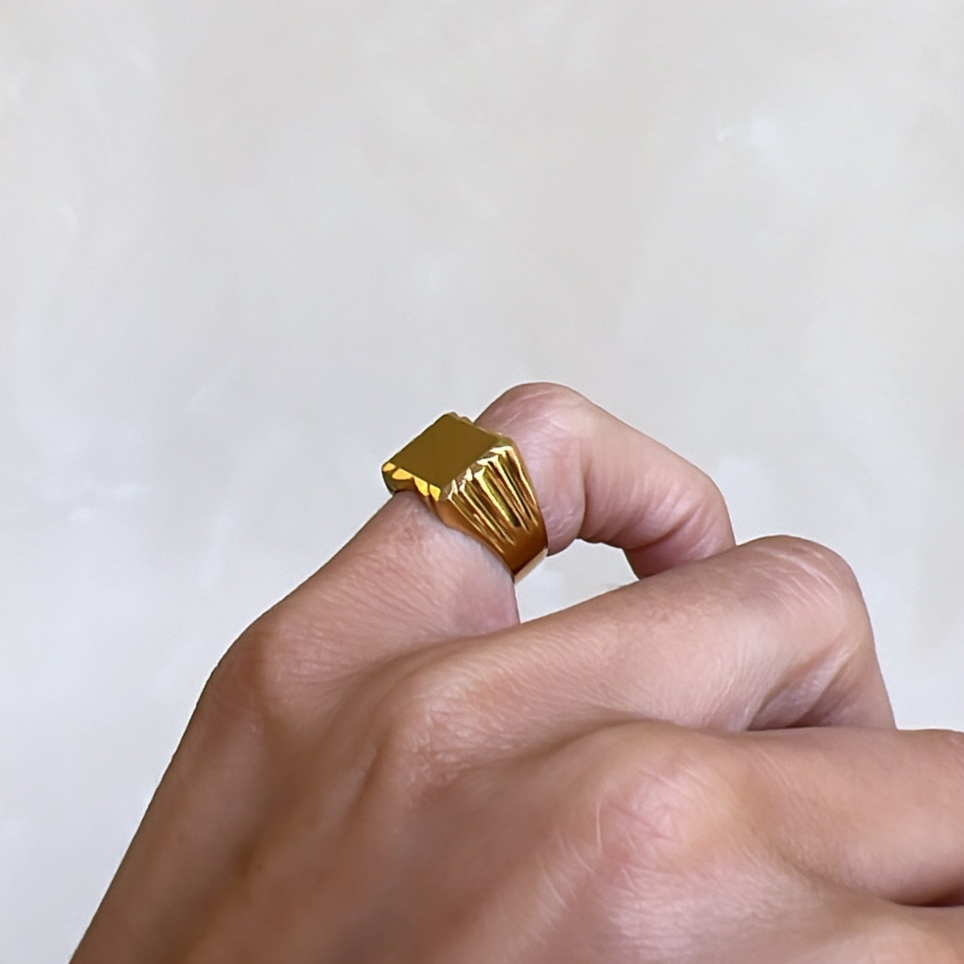 Golden Vintage Grooved Signet Ring