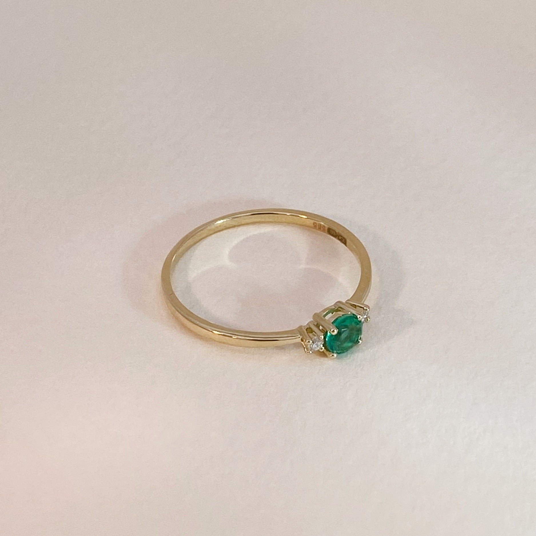 Green Emerald and Diamond Ring