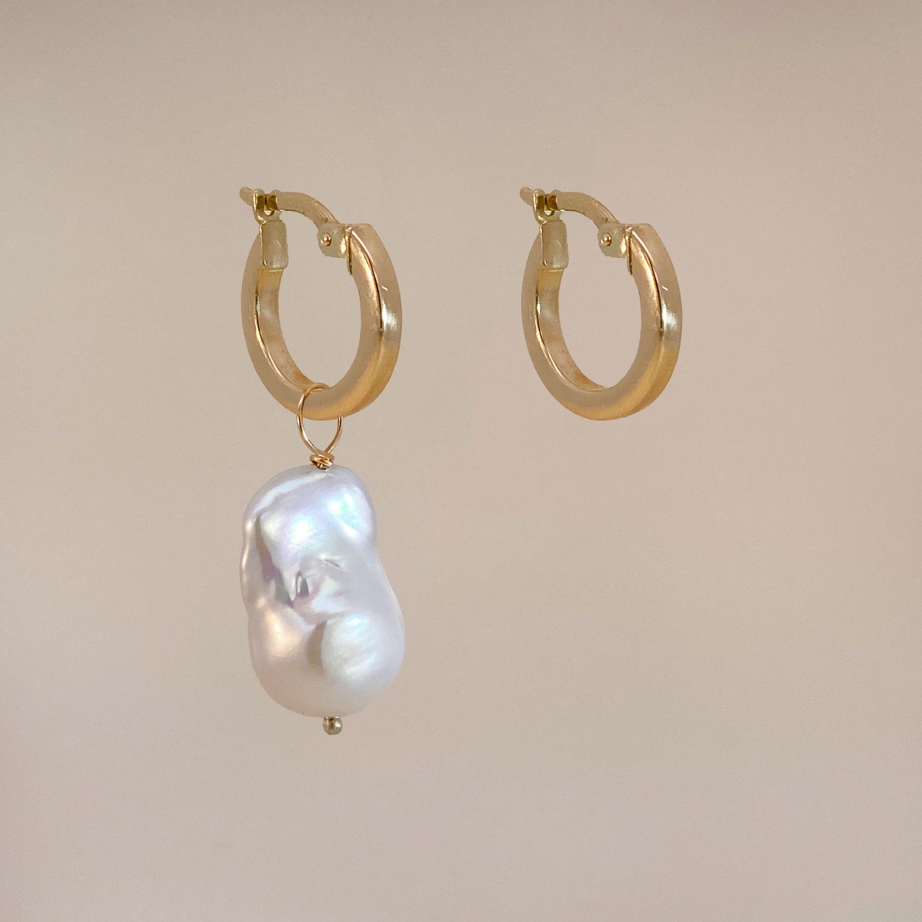 Hoops with Single Baroque Pearl Pendant