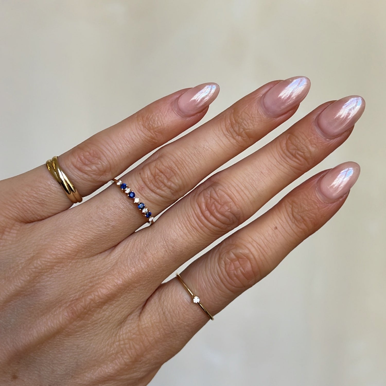 Light Blue Saphire Row Ring