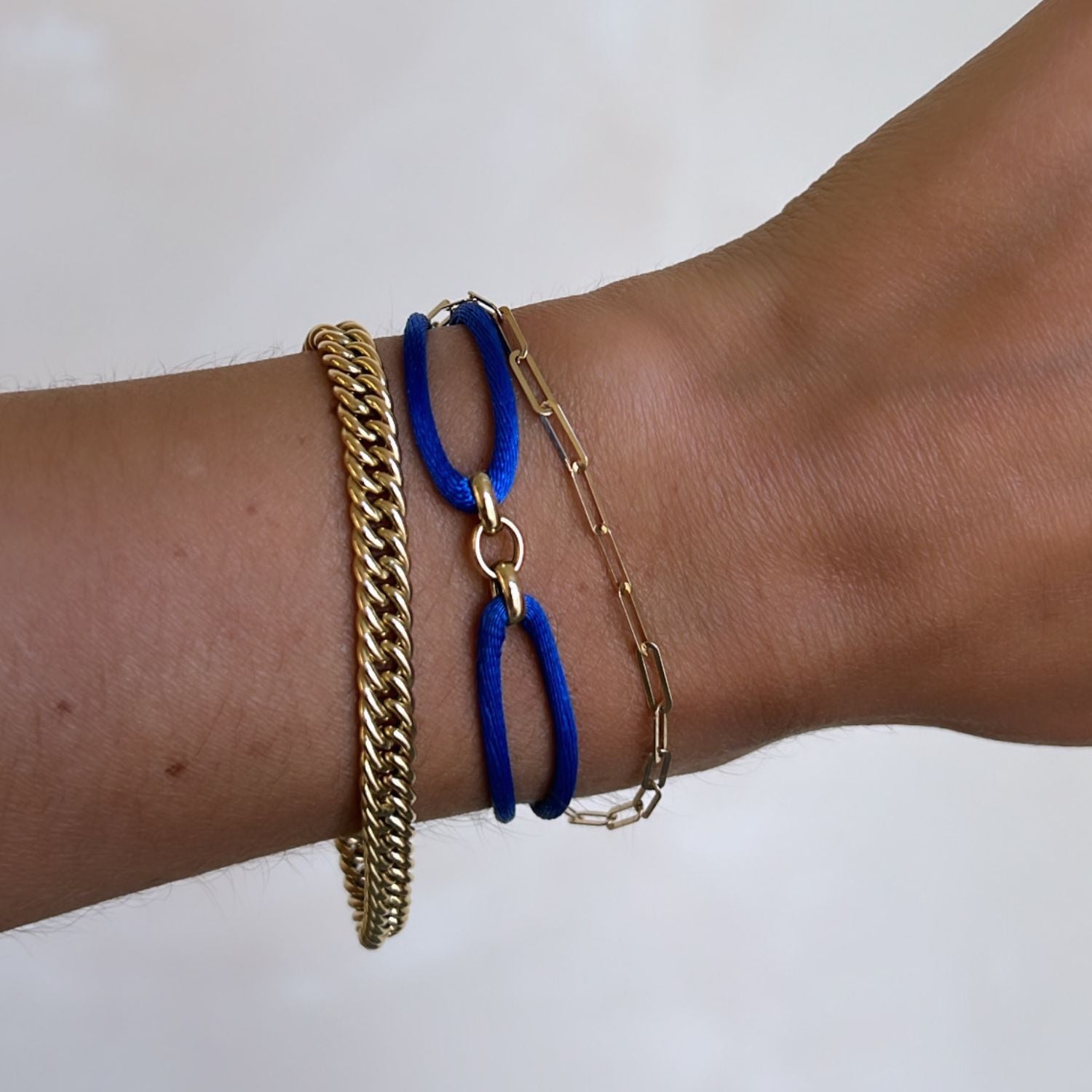 Satijn armband schakel cobalt