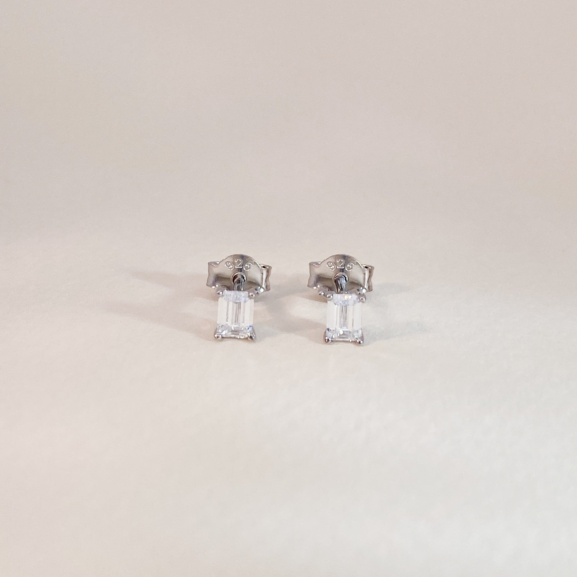 Silver Baguette Studs