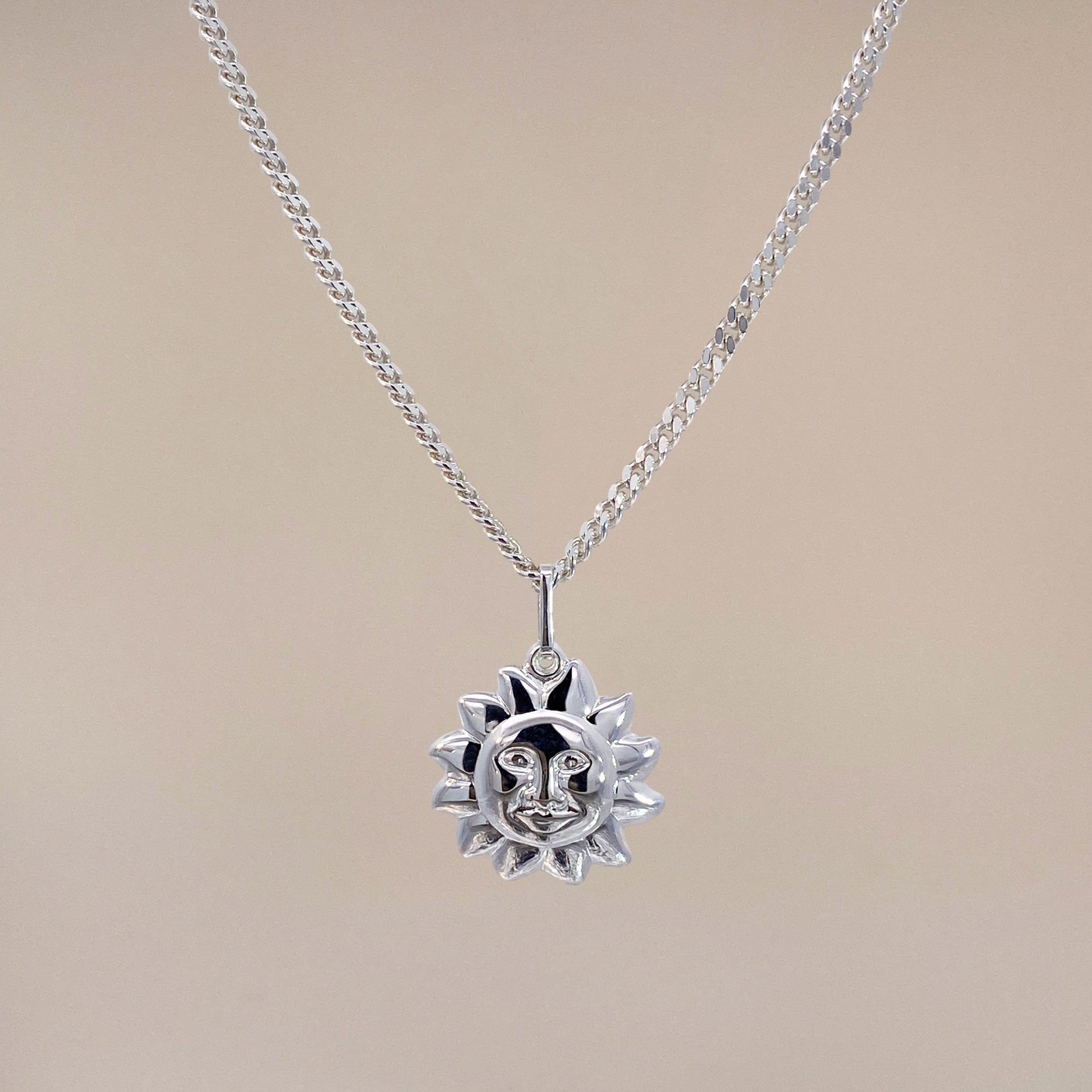 Silver Large Sun Charm Necklace