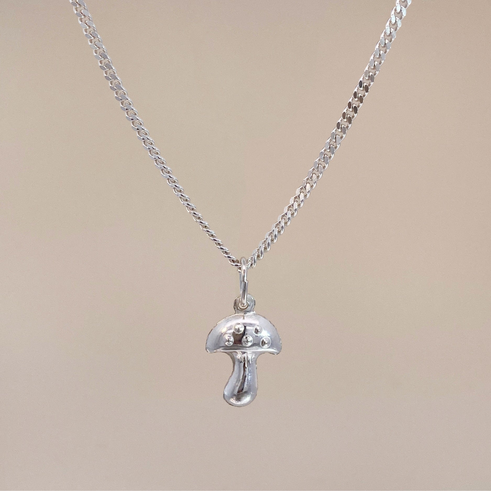 Silver Mushroom Charm Necklace