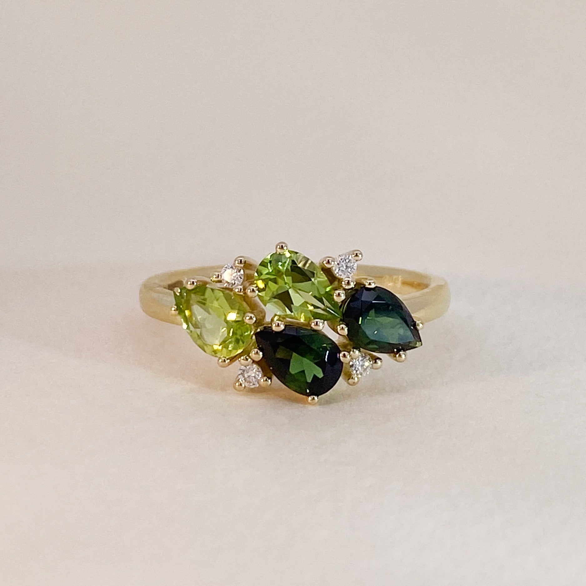 Tourmaline, Peridot, Diamond Cluster Ring