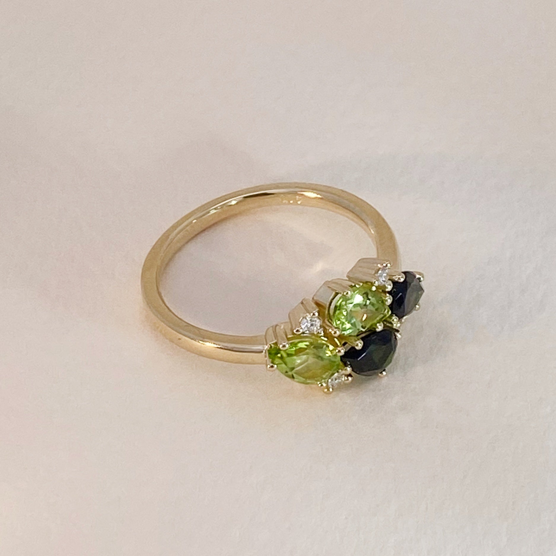 Tourmaline, Peridot, Diamond Ring