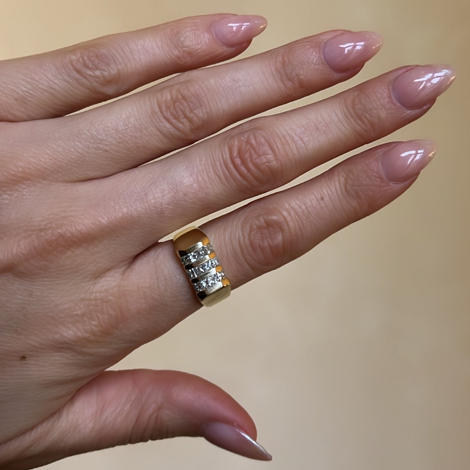 Vintage Drie Diamanten Rij Ring