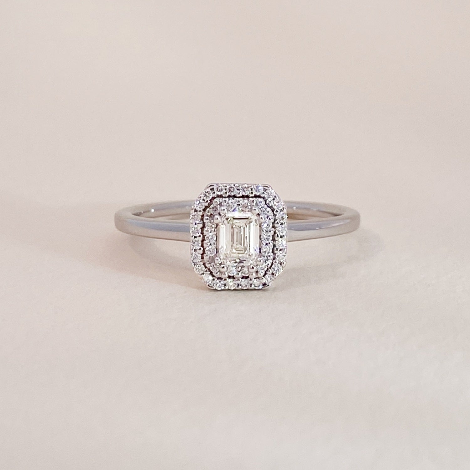 White Gold Diamond Baguette Double Halo Ring