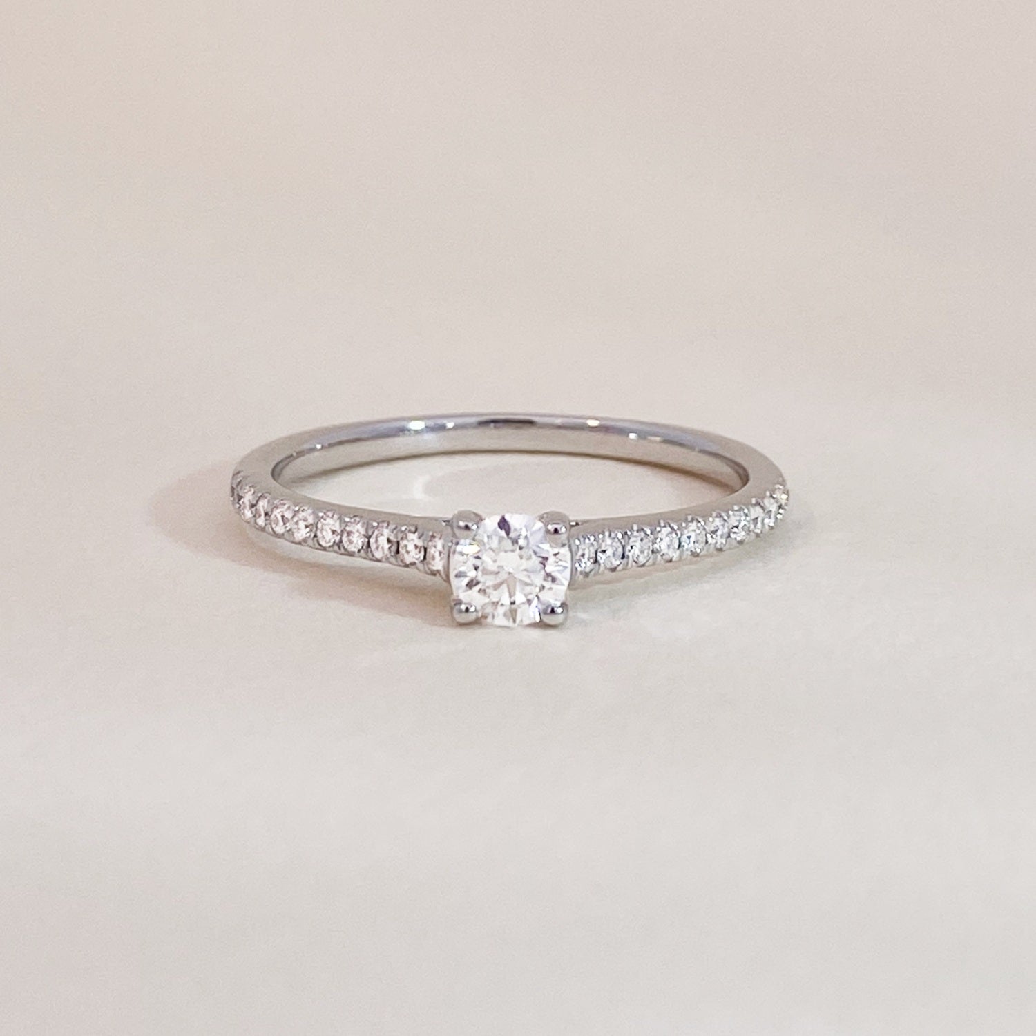 White Gold Solitaire on Diamonds Engagement Ring