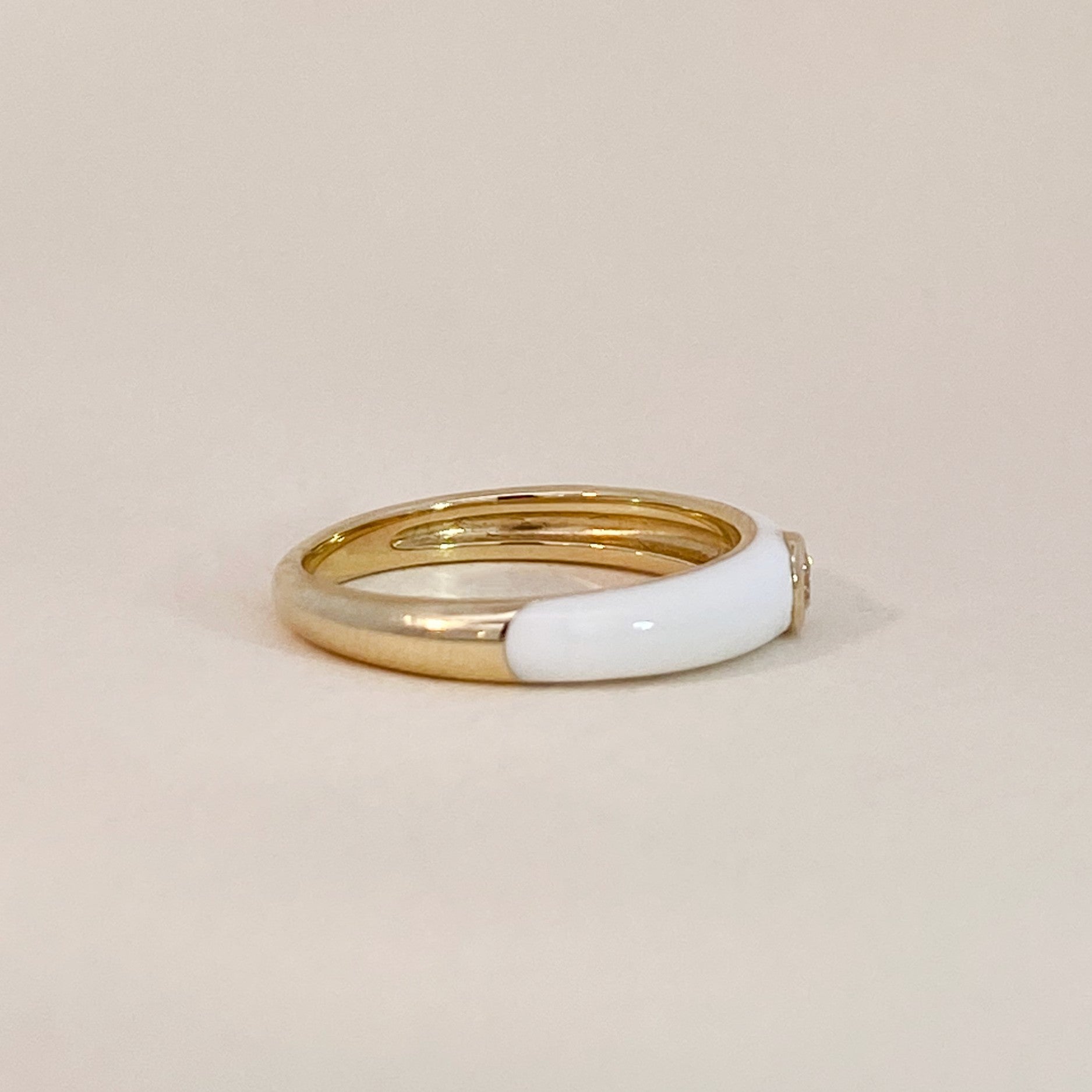 White Enamel Diamond Ring