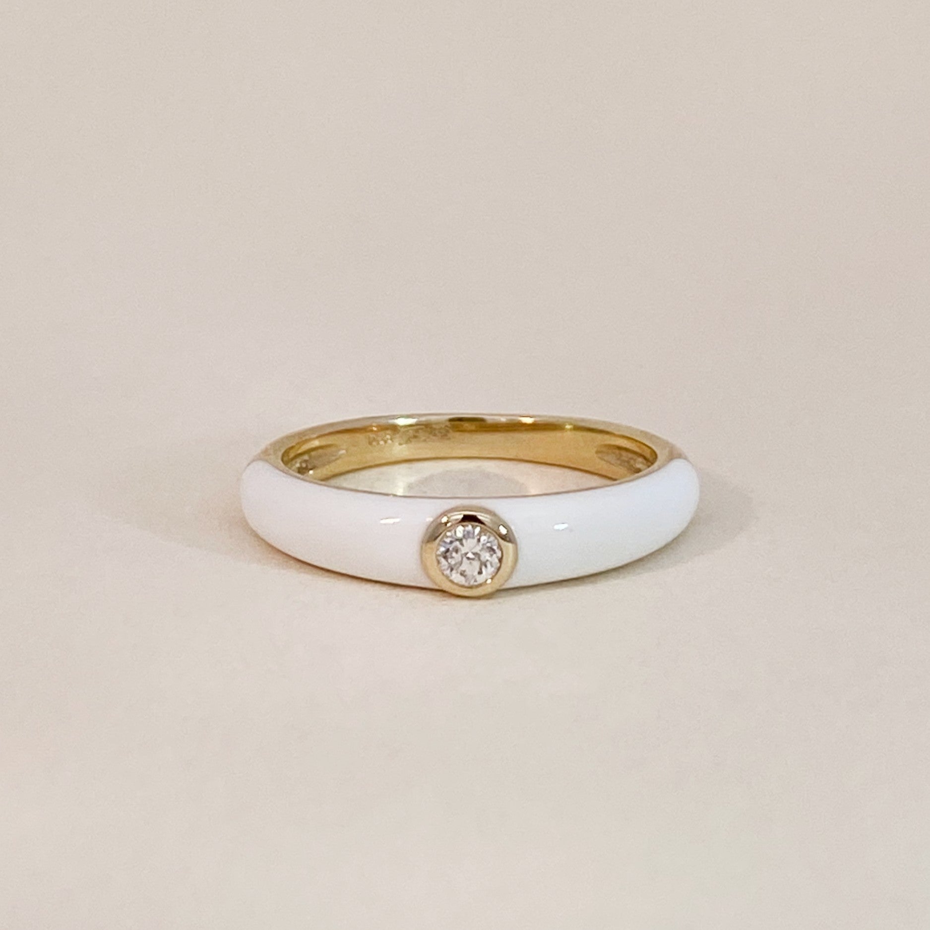 White Enamel Diamond Ring