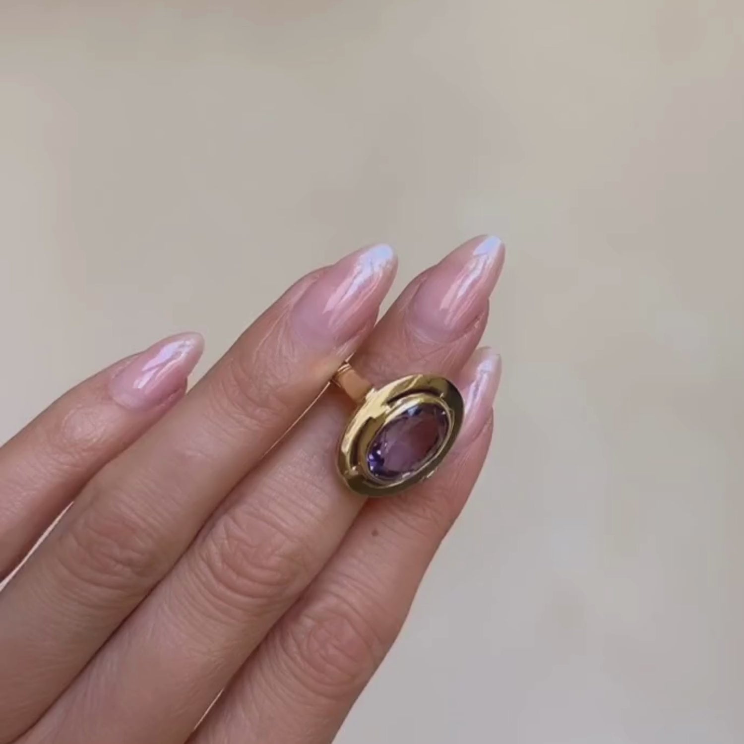 Vintage Amethyst Statement Ring Golden