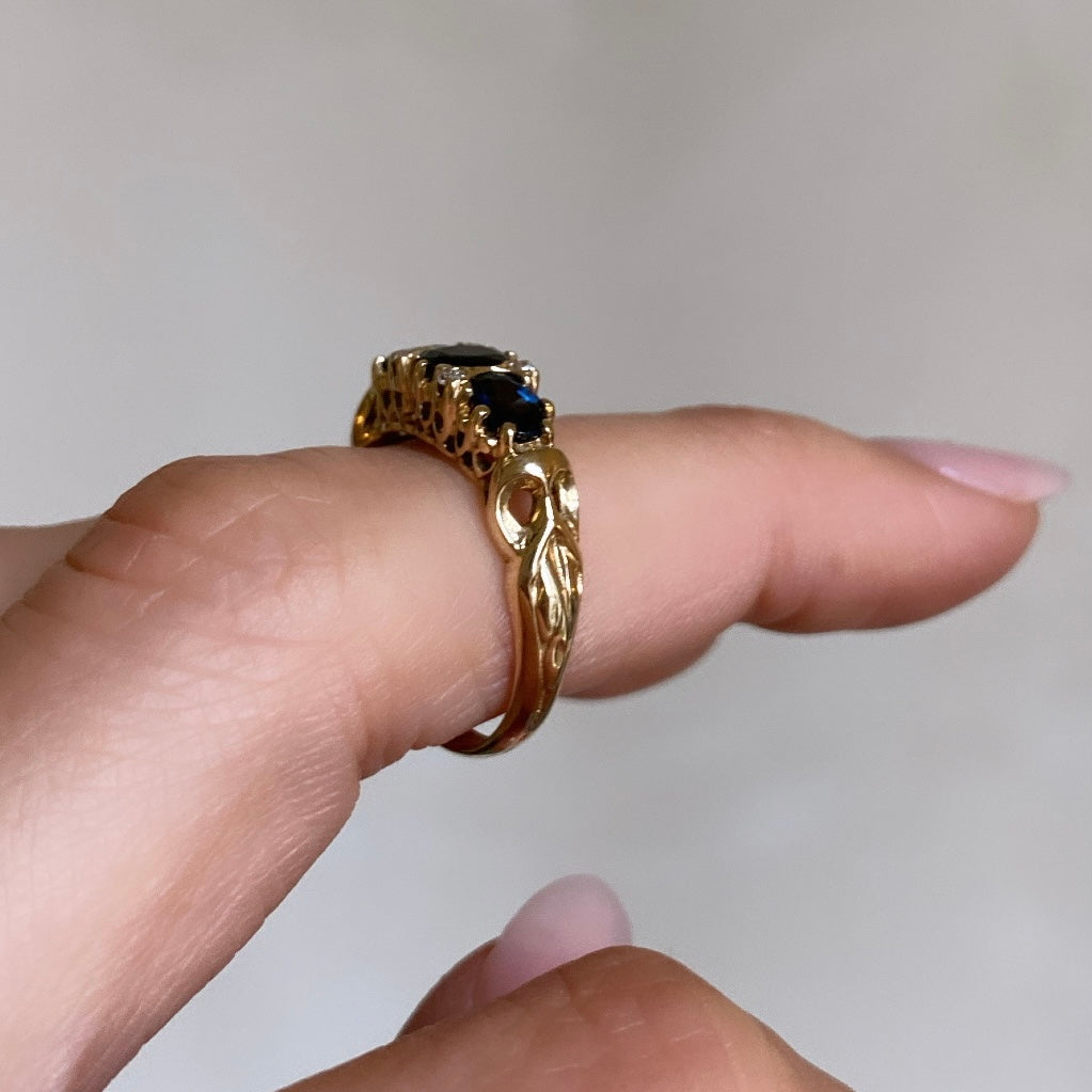 Deep Sapphire Trio Ring